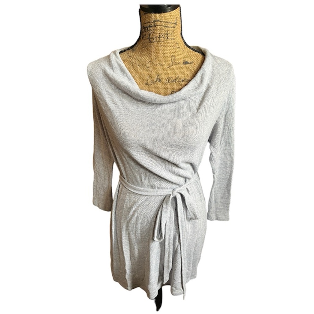 Oh Baby Motherhood Maternity Cowl Neck Gray Sparkled Sweater Tunic Top Size L